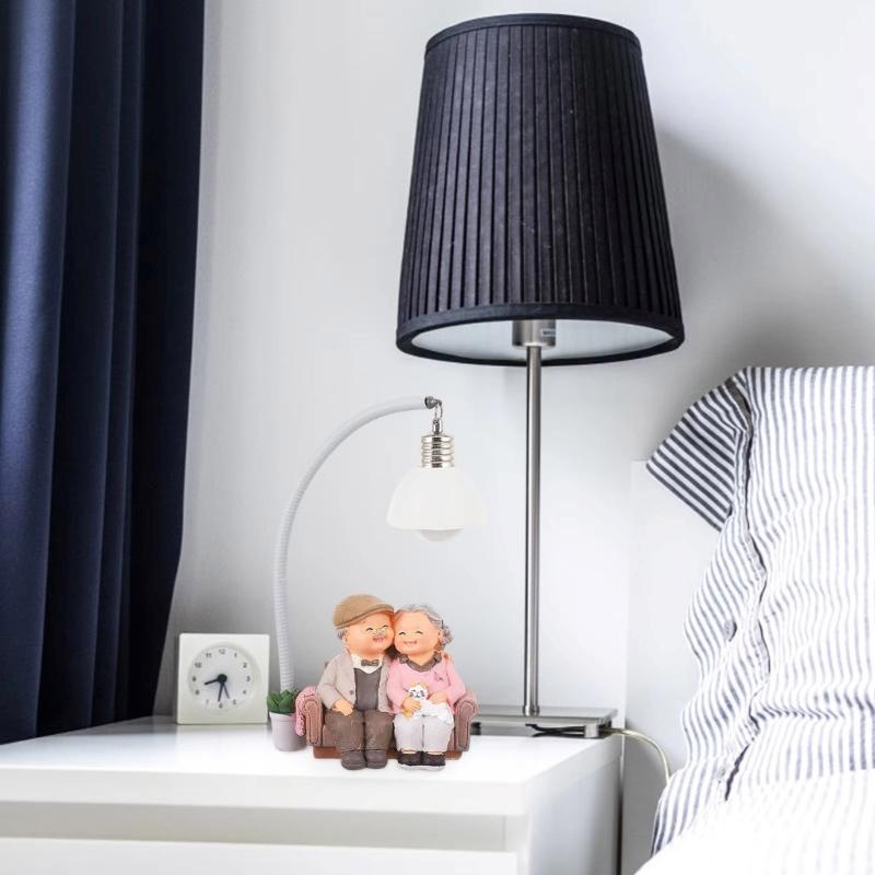 Resin Figurine of Elderly Couple Figurine with LED Nightlight for Bedroom and Living Room Decoration Resin Ornamentation