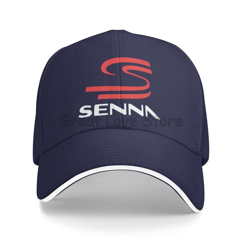 Cool Ayrton Senna Print Sandwich Baseball Cap Motocross Racing Bucket Cap Dad Hat Unisex Snapback Hats for Travel Hiking Fishing Adjustable темно-синий