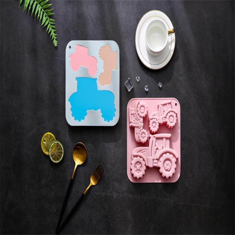 VP 3-Cavity Tractor-Shaped Silicone Mold Of Different Sizes Chocolate Jelly Ice Cube Cake Mold High Temperature Resistant