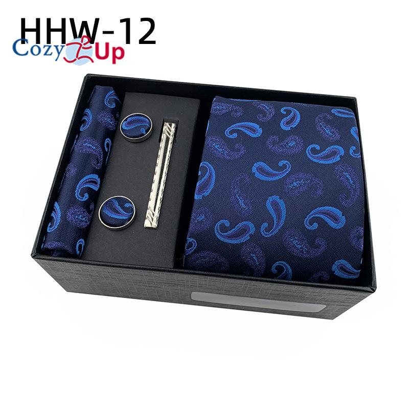 Cozy Up Set 6 piese Cravată pentru bărbați Paisley, inclusiv cravată pătrată eșarfă manșetă agrafă cutie cadou