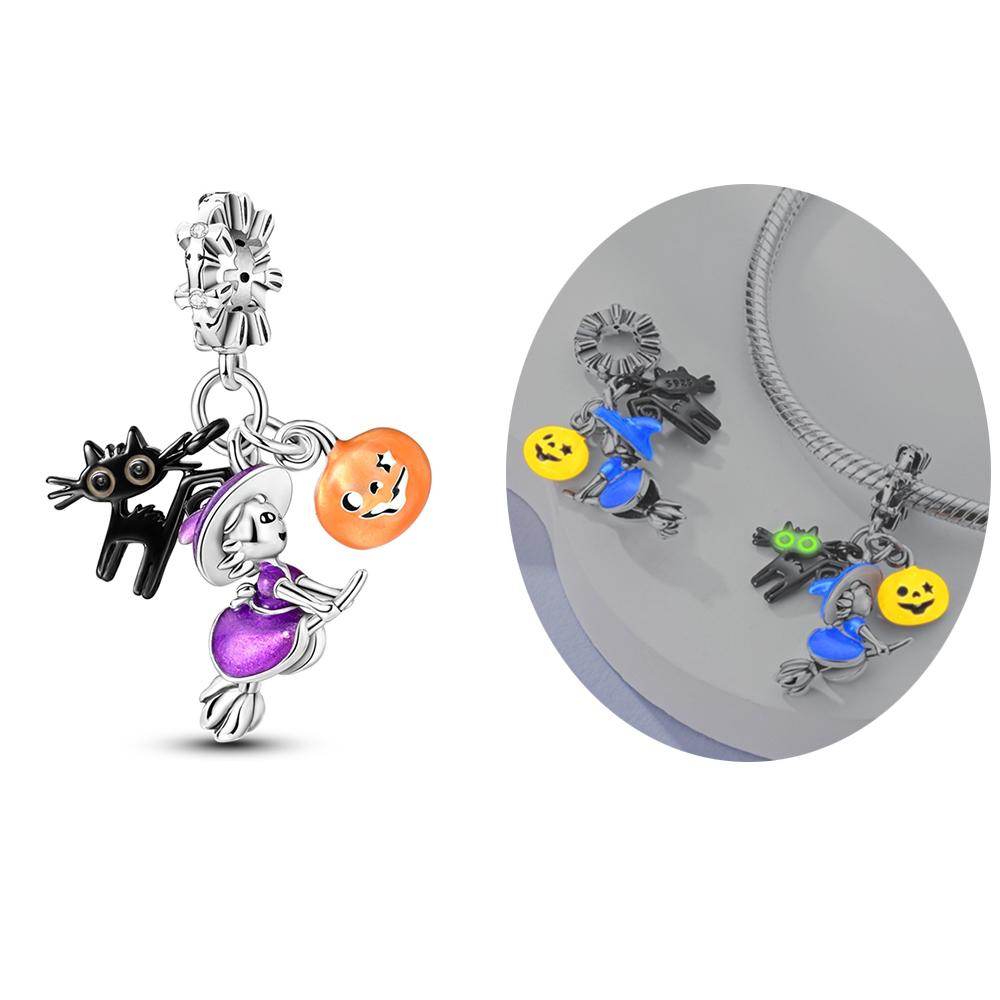 Latest Halloween Pumpkin Witch Skull Copper Charms Beads For Original Bracelet Ideal For Women Jewellery Making Present