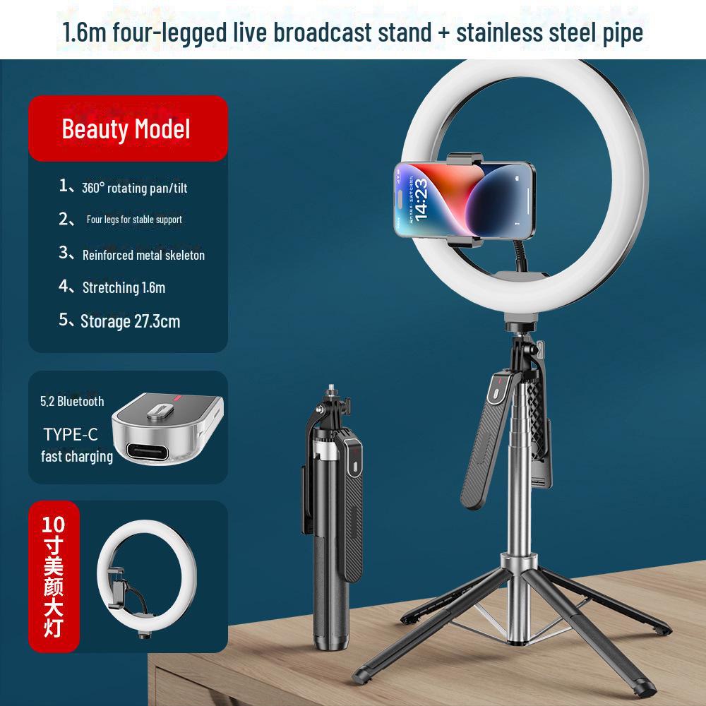 Stabilizzatore portatile P185: Quadripiede con fotocamera mobile in lega di alluminio e bastone per selfie Bluetooth con luce di riempimento