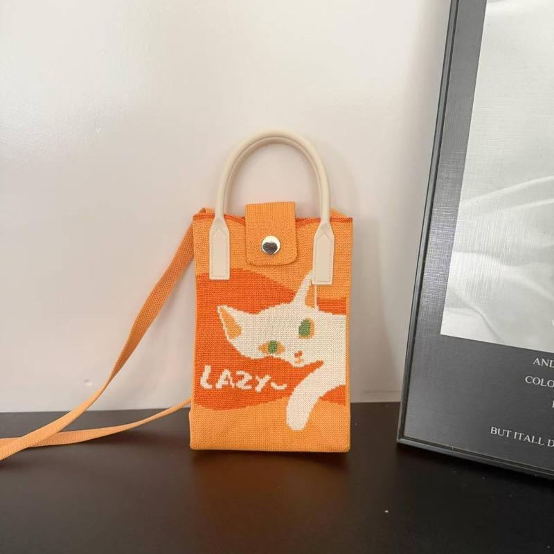 Spring New Mobile Phone Bag Flying Woven Bag Casual Women's Bag Bright Bear Versatile Knitted Bag Dopamine Small