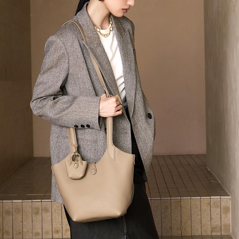 Nischendesign Handgehaltene Gemüsekorb-Tasche, Echtes Leder, Hochwertig und Vielseitig, Crossbody Bucket Bag für Damen