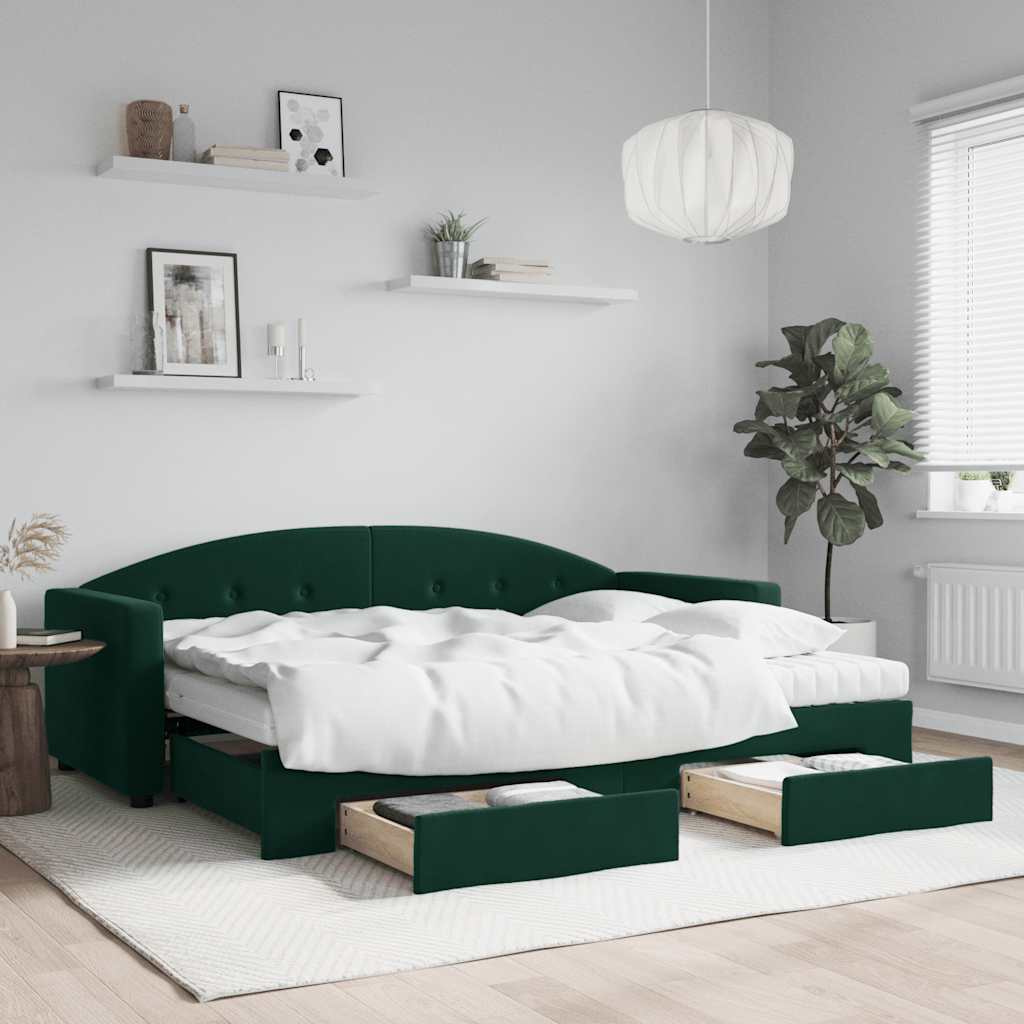Pull Out Daybed with Drawers Dark Green 80x200 Cm Velvet