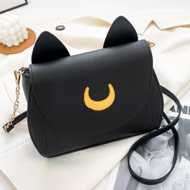 

Summer Sailor Moon Ladies Handbag Black Luna Cat Shape Chain Shoulder Bag PU Leather Women Messenger Crossbody Small Bag Purses
