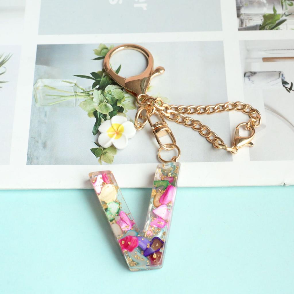 Dried Flower Letter Crystal Epoxy English Pendant Women'S Bag Key Chain
