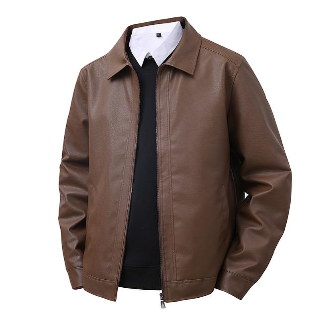 Leather Jacket Men Autumn Men Slim Fit Lapel Casual Jacket Men's Top Windproof Casual Jacket