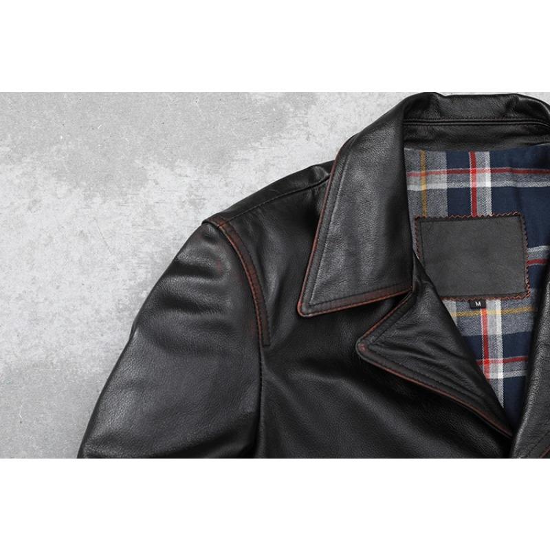 Jachetă de piele ocazională pentru bărbați, dimensiune chinezească, haină moale din piele de vacă naturală.