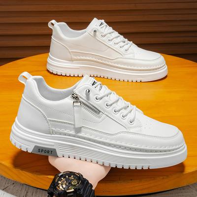 Herren-Slipper, Sportschuhe mit weicher Sohle, lässig, vielseitig kombinierbar, seitlicher Reißverschluss, modische weiße Sneaker für die Frühjahrssaison aus Ultra-Leder
