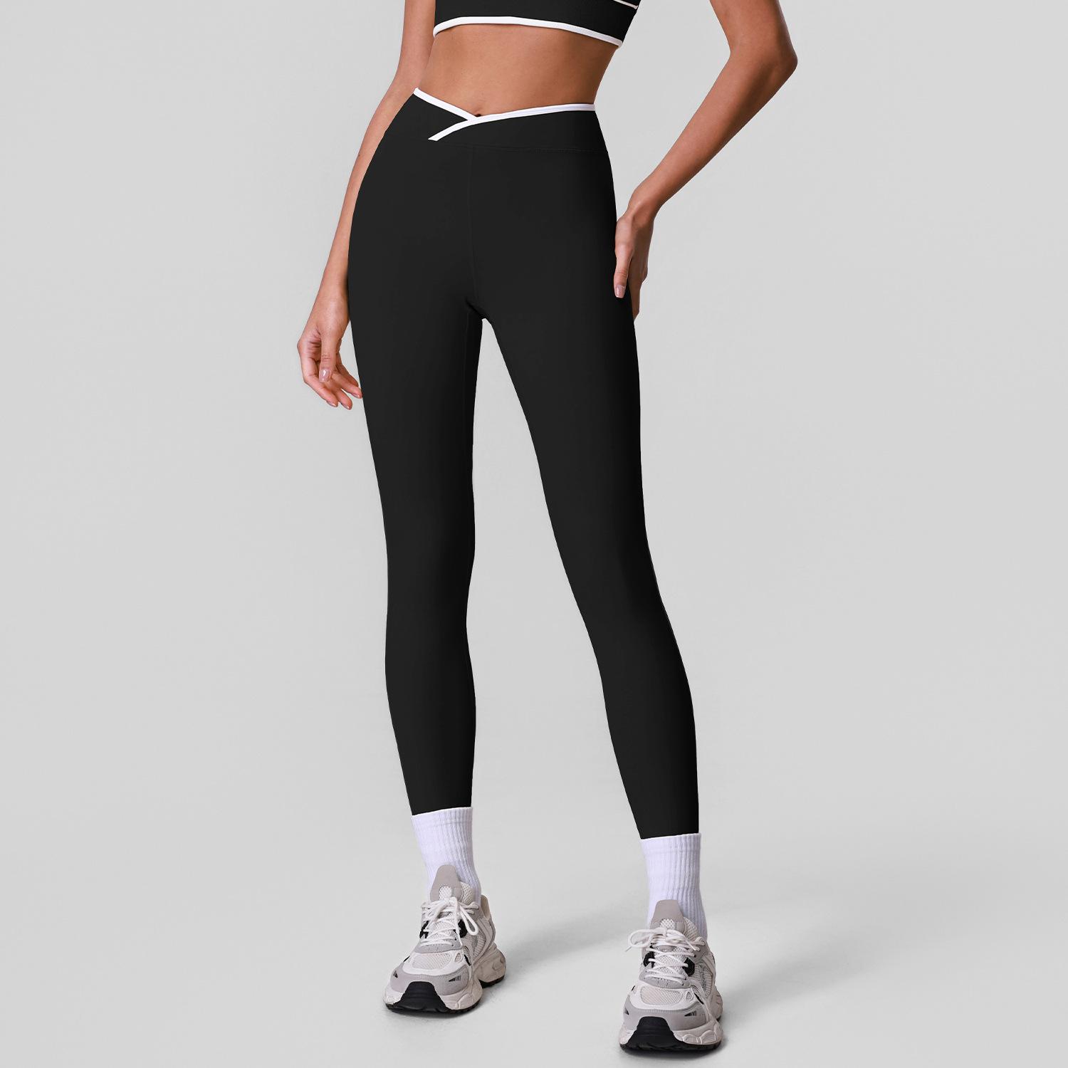 Women s High Waist Crossover V Waist Yoga Leggings Butt Lifting Colorblock Workout Pants S