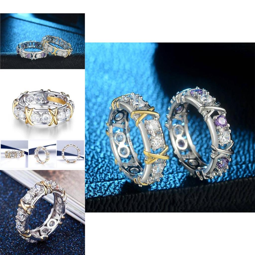 Bague Élégante Géométrique en Zircone Cubique Bicolore Pour Femmes Bijoux de Mode Plaqué Or