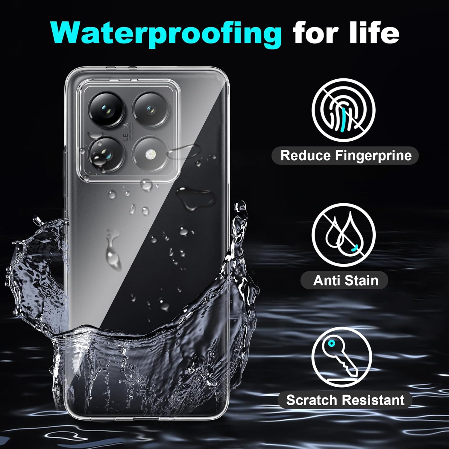 

For Xiaomi 14T Case Anti-Fingerprint Crystal Clear TPU Phone Cover Style A