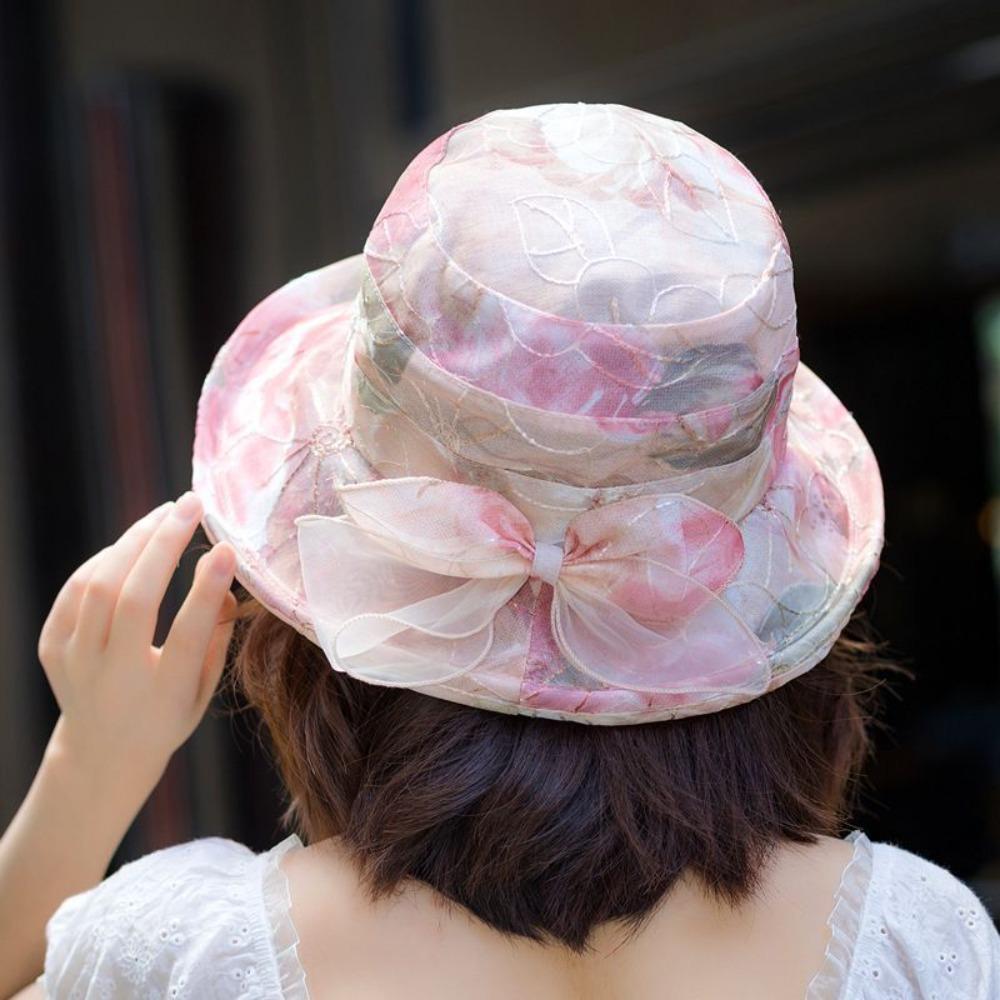 Fashion Bow Design Women's Sun Hat UV Protection Breathable Bucket Hat Lightweight Wide Brim Fisherman's Hat Summer Outdoor