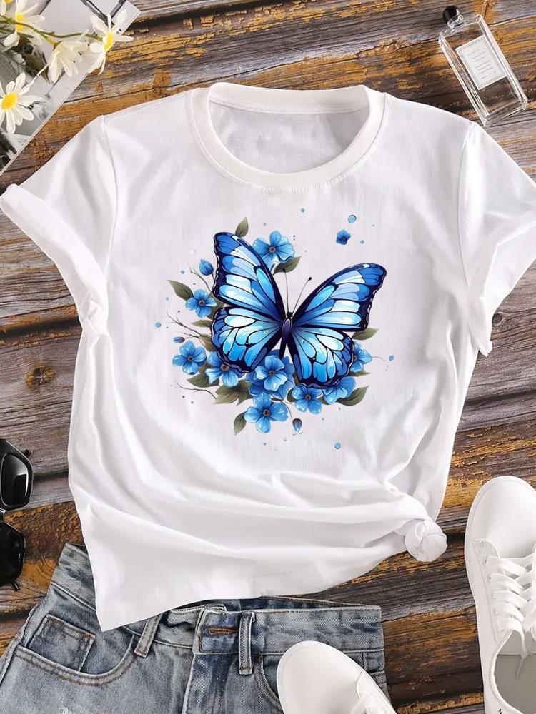 (Asian Size) Lady Female Top Printed Women Flower Sweet Trend 90s Casual T Shirt Fashion Graphic Short Sleeve T-shirts Tee Clothing