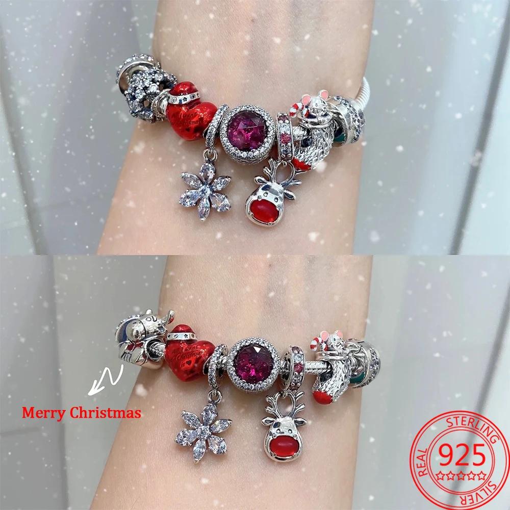 Original Christmas Car & Tree Reindeer Mouse Charm Red Love Beads Fit Bangle Make Your Own Metal Accessory Gift Elegant Fashion Beautiful Lovely