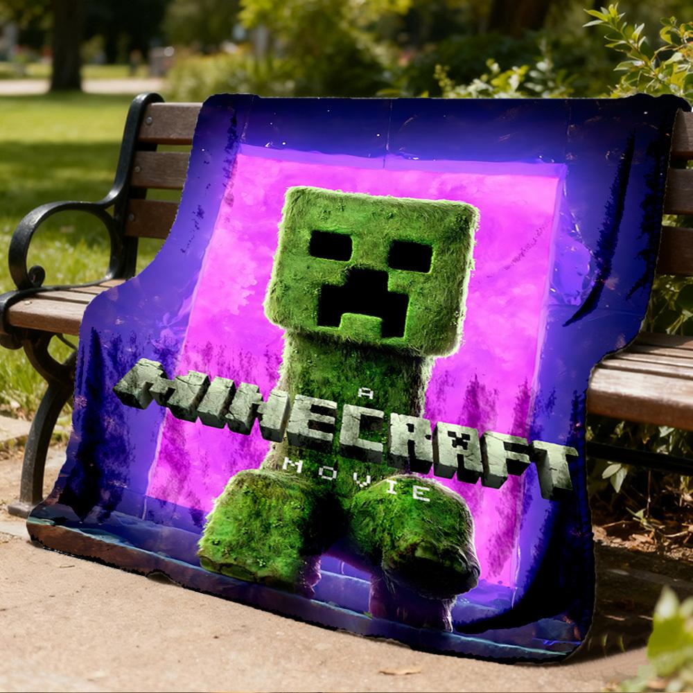 1pc Minecraft Movie Dog Outdoor Flannel Blanket, Cozy & Warm Soft Te Playful Design, Napping Camping,