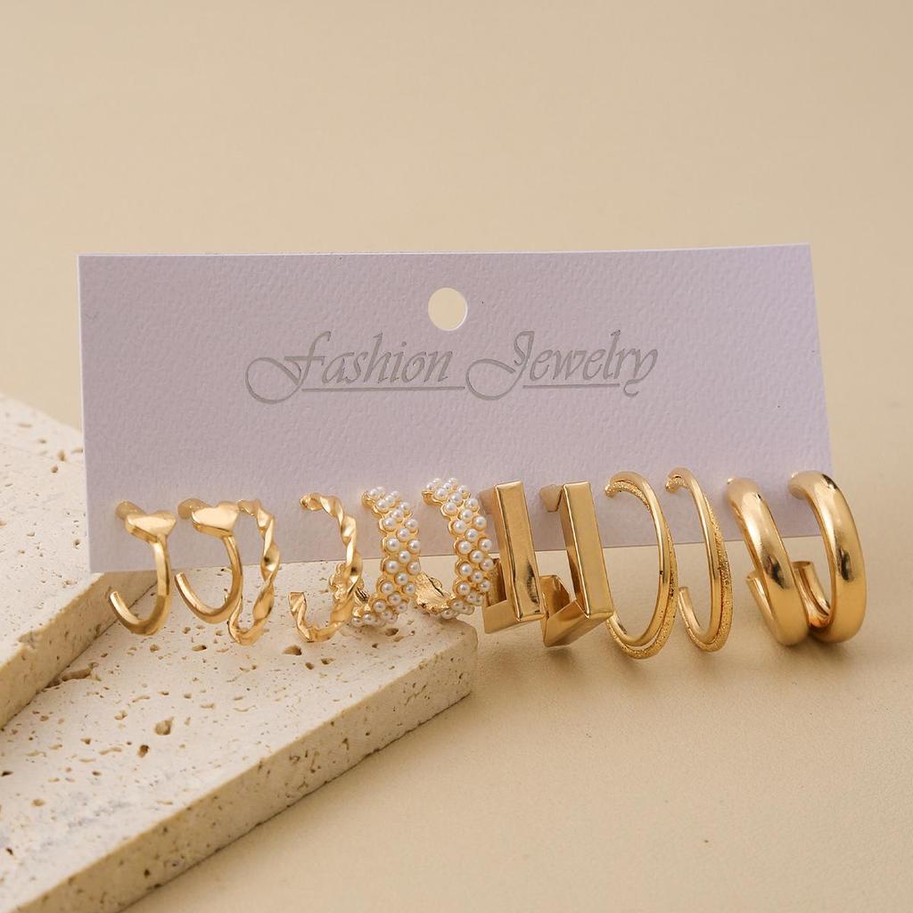 European and American Style C-shaped Butterfly Chain Earrings - 6 Pair Set, Women's Light Luxury Fashion.
