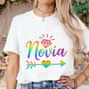 Spanish Girl Bachelorette Party T-Shirts, Rainbow Diamond Heart Arrow Graphic Tees for Bridal Shower, Team Bride Tribe Blouses