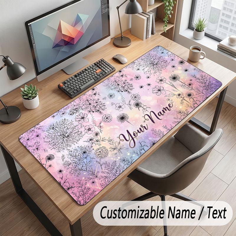 Floral Garden Theme Customized Mouse Pad Personalized Print Name Text Desk Mat For Home Office Table Decor