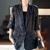 Women's Slim Cotton Tweed Suit Jacket with Floral Pattern and Lapel Design