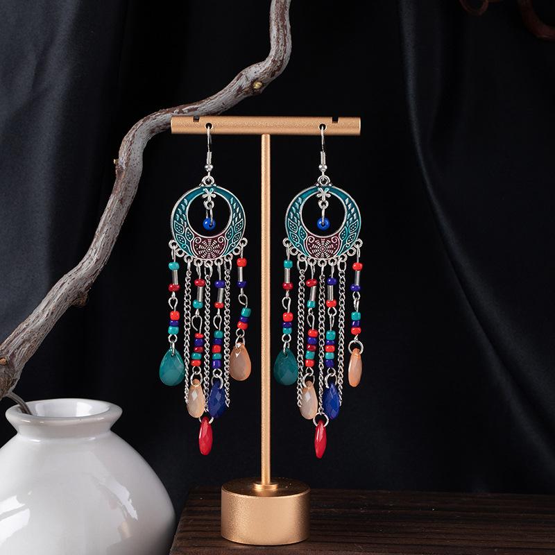 Bohemian Ethnic Style Earrings For Women'S High-End Super Fairy Long Earrings, Water Drop Beaded Fringed Earrings, Ear Jewelry.
