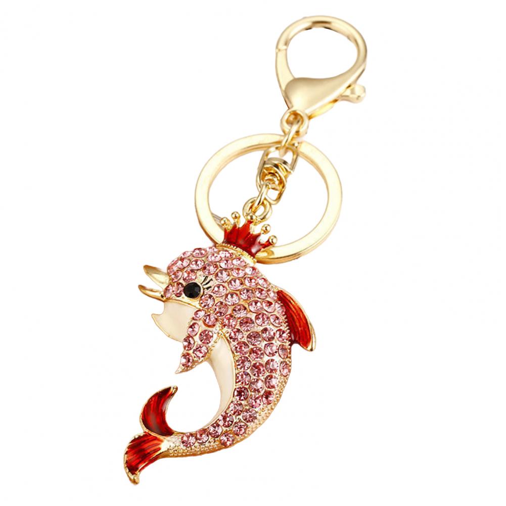 Backpack Keychain Sparkling Rhinestone Dolphin Keychain Charm Crowned Decorative Key Holder Wallet Backpack Accessory for Car