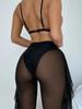 Europäischer und Amerikanischer Damen Sexy Bikini Set 3 Teile Bademode Set Gepolstertes Oberteil String Unterteil Gerüschte Mesh Lange Hose Badeanzug Einfarbig Badeanzug