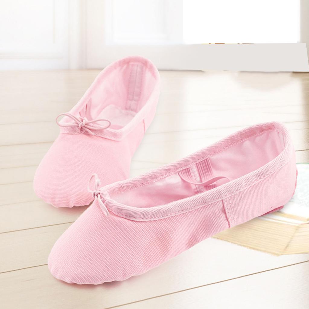 Ballett-Schläppchen Tanzschuh Canvas Ballett Yoga Tanzschuhe mit weichen Ledersohlen für Kinder Kleinkinder Jungen Mädchen Rosa
