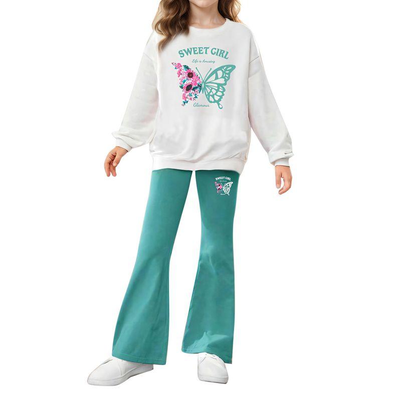 

Комплект детской одежды для девочек 5-14 лет: толстовка с круглым вырезом и расклешенные брюки 13-14Y