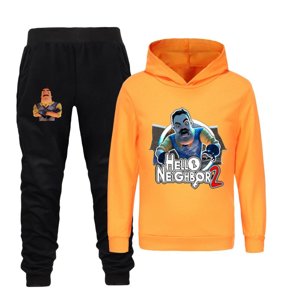 4262 Детский спортивный костюм для мальчиков и девочек HELLO NEIGHBOR с принтом, хлопковый, с длинными рукавами, худи, брюки, комплекты одежды 160cm