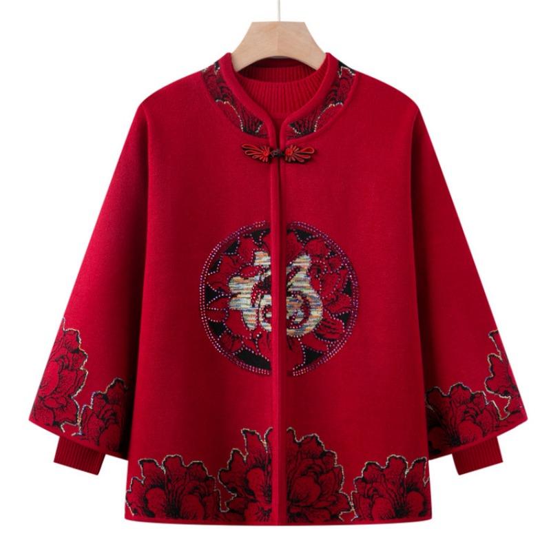 

Навыки осеннего вязания для матерей среднего и пожилого возраста Новогодний костюм-двойка Счастливая теща осенне-зимний вязаный кардиган-жакет XL (recommended within 50 kg) бордовый