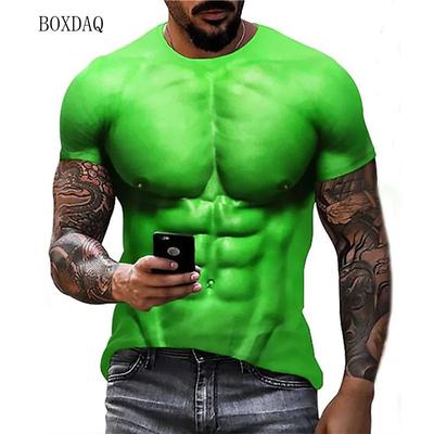 Zielone koszulki męskie z nadrukiem Muscle Graphic z krótkim rękawem, fitness, trening, sporty, casualowe, letnie, drukowane w 3D, w stylu ulicznym, męskie koszulki