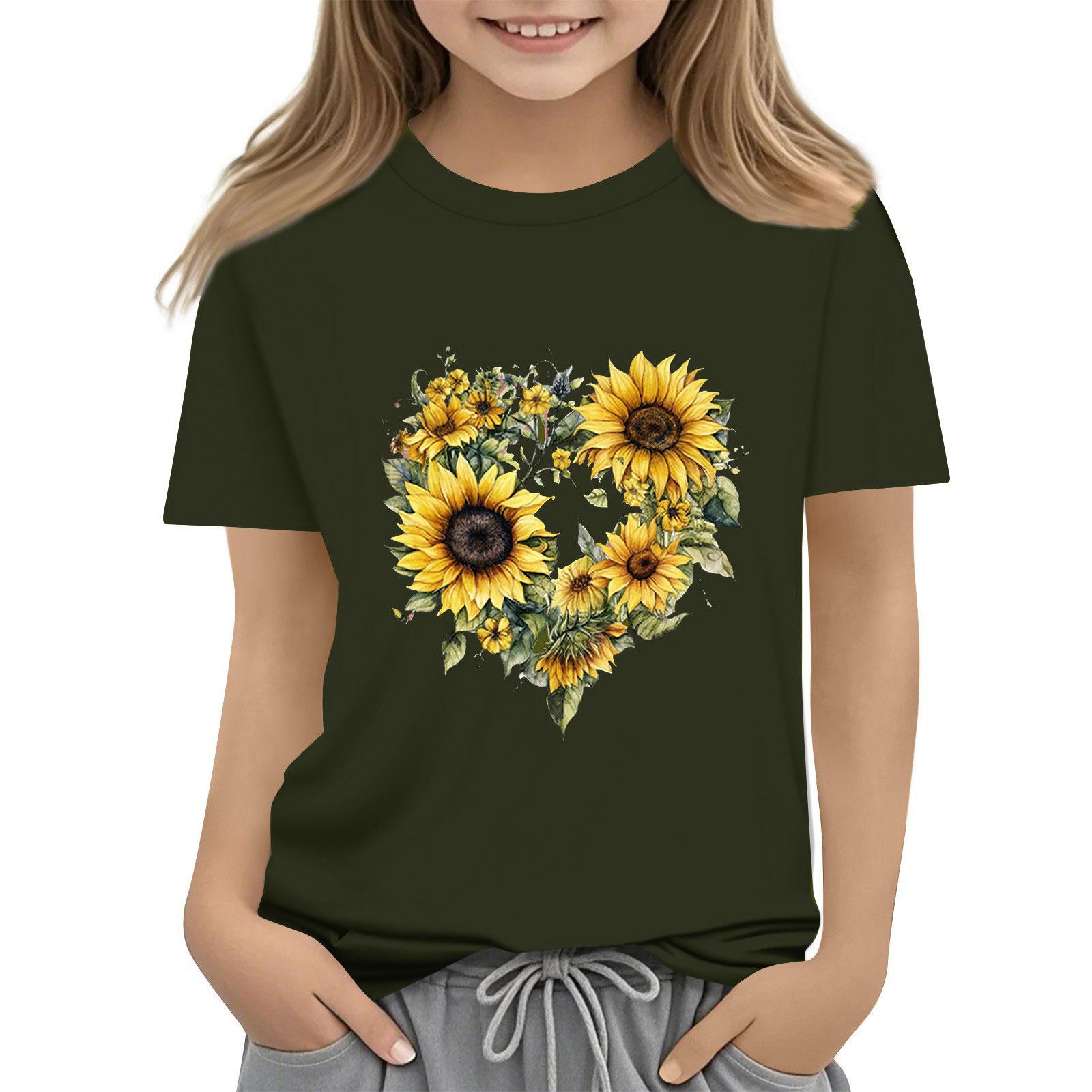 

Summer Kids Round Neck Top Sunflower Short Sleeve T-shirt Top 150