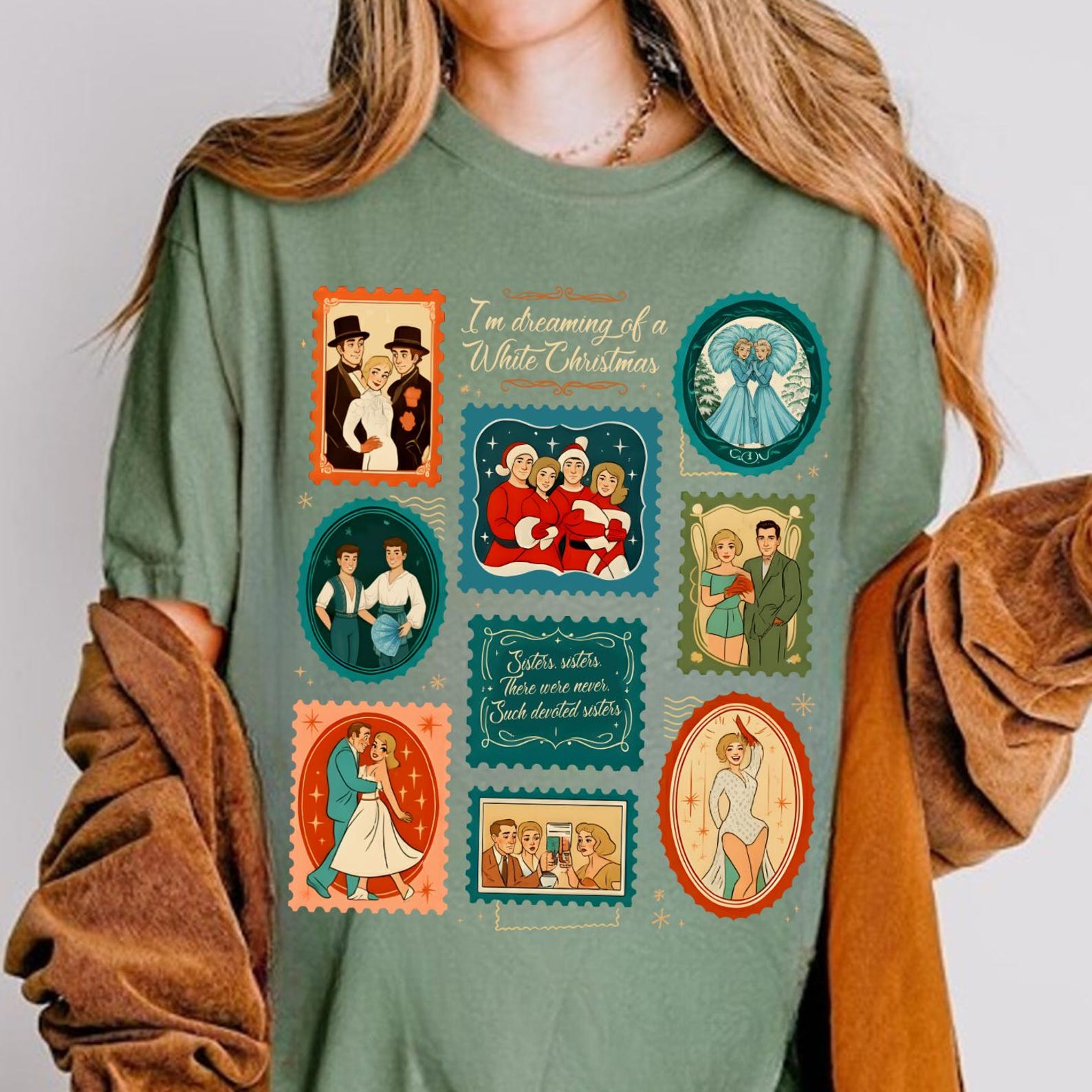 White Christmas Movie Stamps, Haynes Sisters Sisters Shirt, Sisters Sisters Christmas Song Shirt, Wallace and Davis, Xmas White Movie 1954 2XL