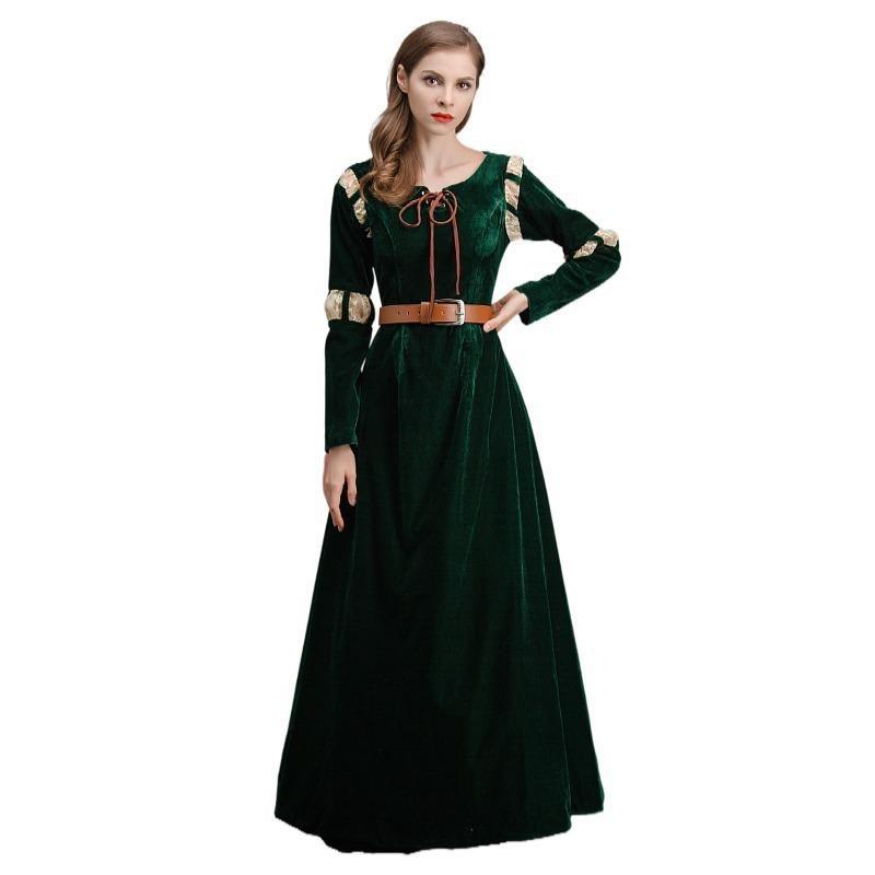Damen Brave Merida Grün Hof Langes Kleid Halloween Cosplay Kostüm