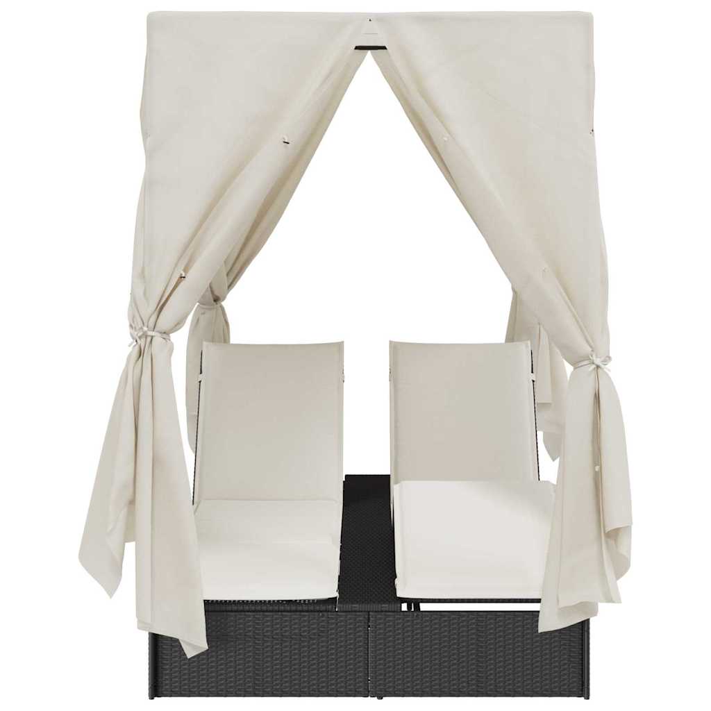 Double Sun Lounger Warm White 205 x 129 x 200 cm Poly Rattan