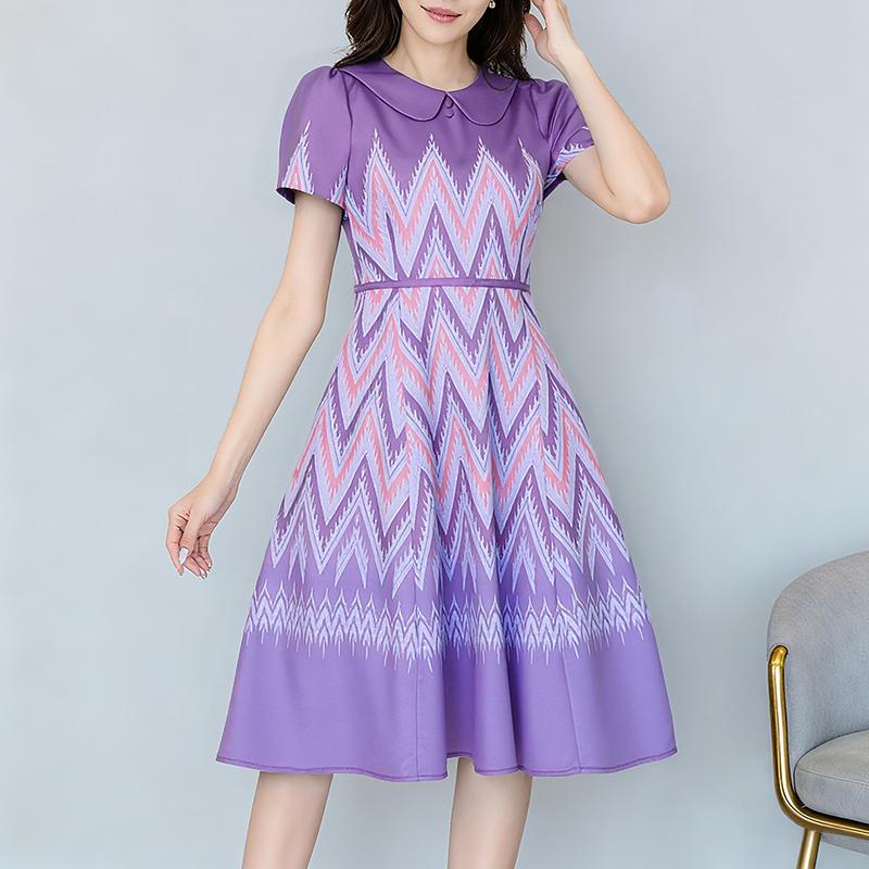 

ZANZEA Женское летнее повседневное платье с принтом и коротким рукавом и кукольным воротником S фиолетовый