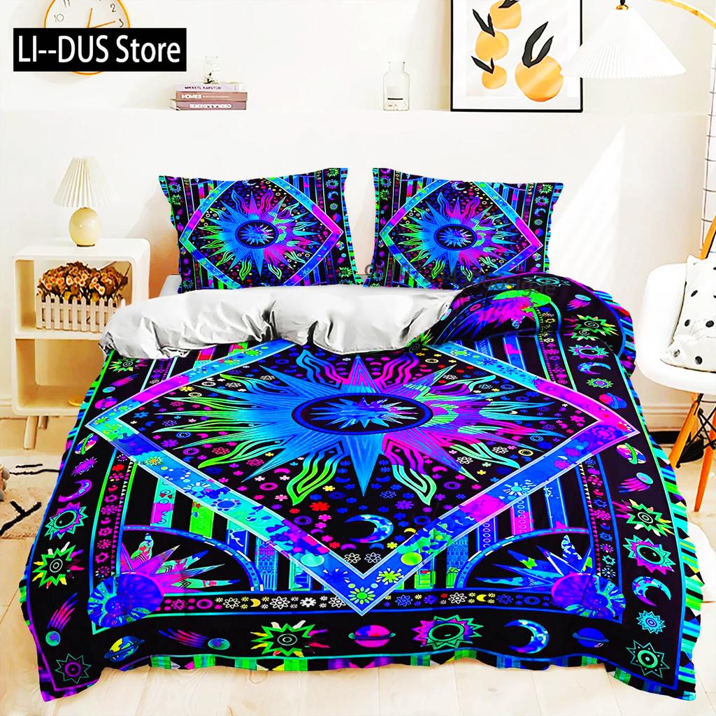 3d Bohemiskt Sängklädesset Boho Blommor Påslakan Örngott Queen King Size 2/3st Sänglinne För Kvinna Par