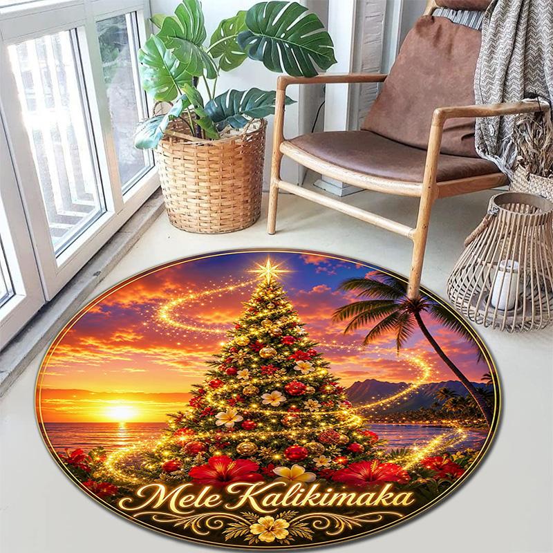Cute Christmas Day Gift Bell Santa Claus Snowman Christmas Tree round rug Home Soft Decorative Anti slip Chair Mat Carpet Outdoor Floor Mat Carpet 16