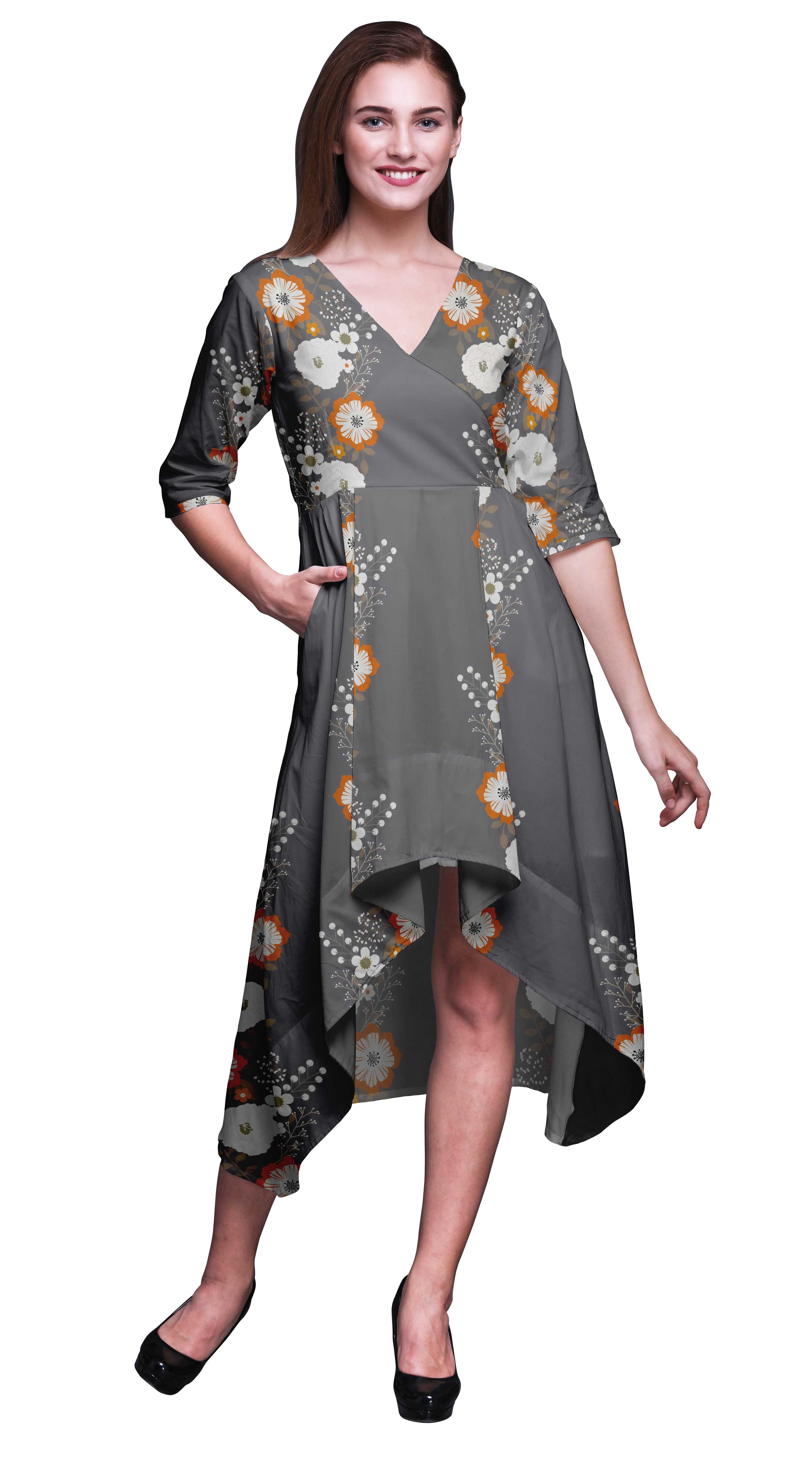 

Bimba Бавовняна синя трикутницька геометрична жіноча сукня з V-подібним вирізом і кишенею ShiftA з коротким рукавом XXX-Large сірий колір