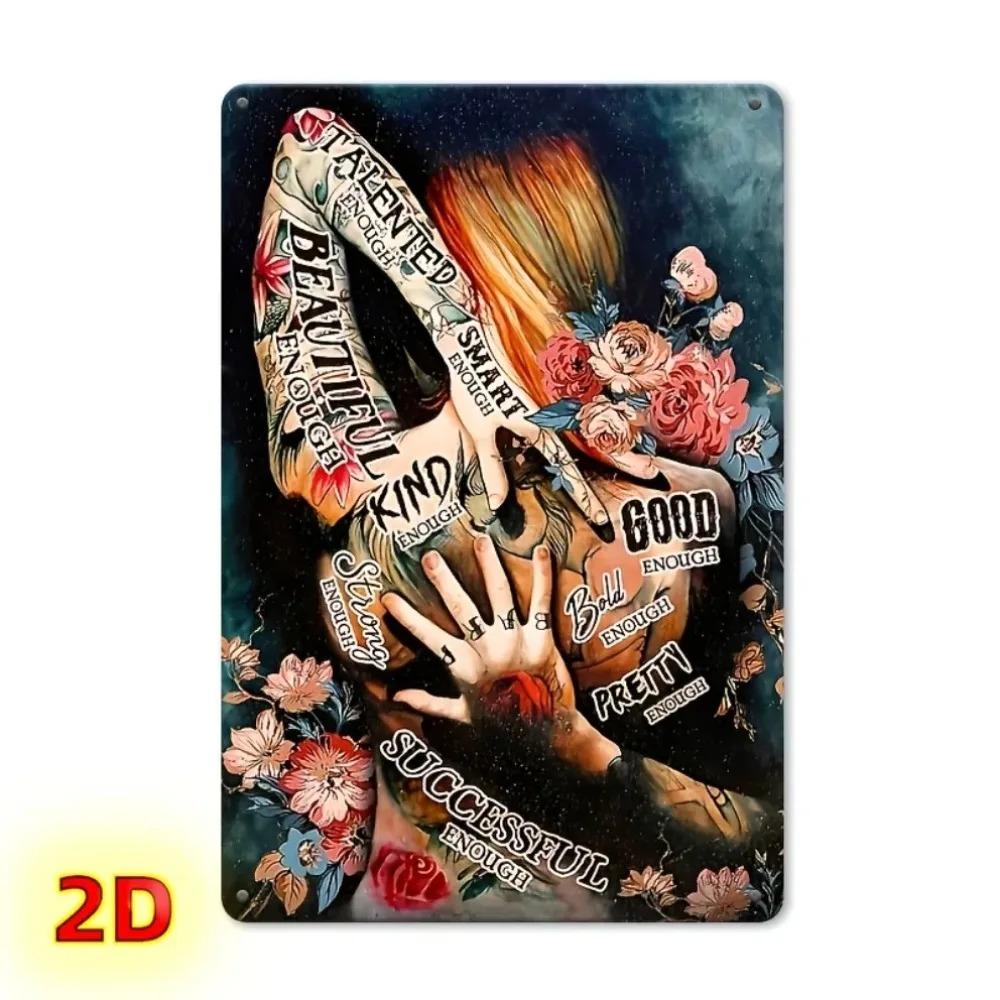 2D Girls Back Tattoo Flower Shadow Wall Art for Home Cafe Gift Shop Decor