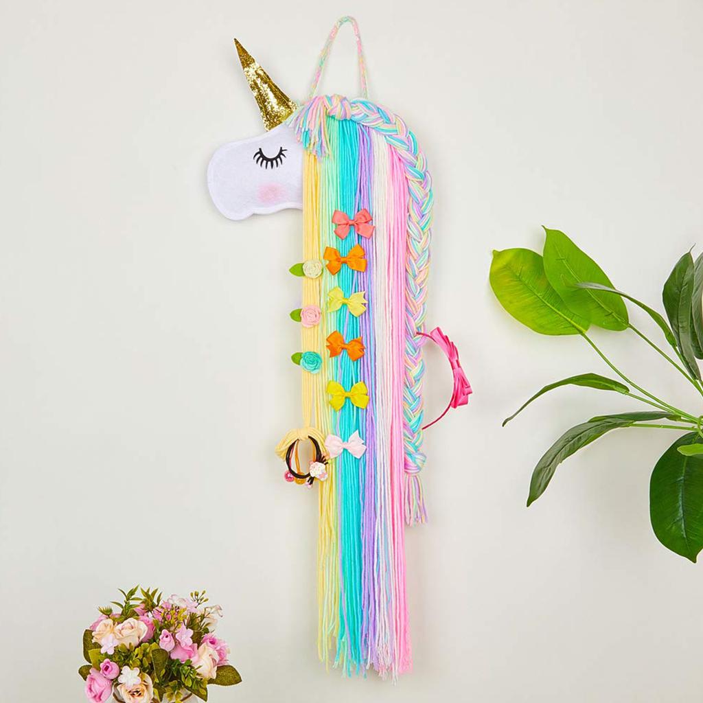 Unicorn Hair Clips Organizer Wall Hanging Hair Bow Holder Cute Baby Headband Storage Hanger for Girls Room Home Decoration