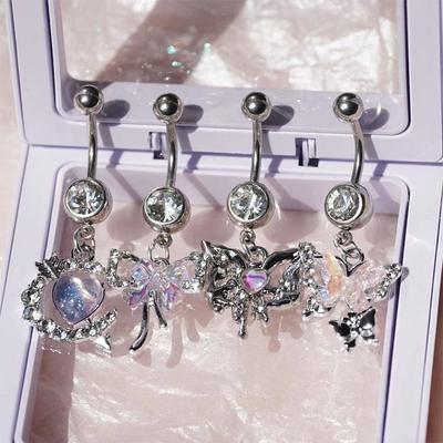 Bunte Modische Zirkon Schmetterling Herz Edelstahl Bauchnabelringe Für Frauen Nabelpiercing Ringe Sexy Körperschmuck Geschenk