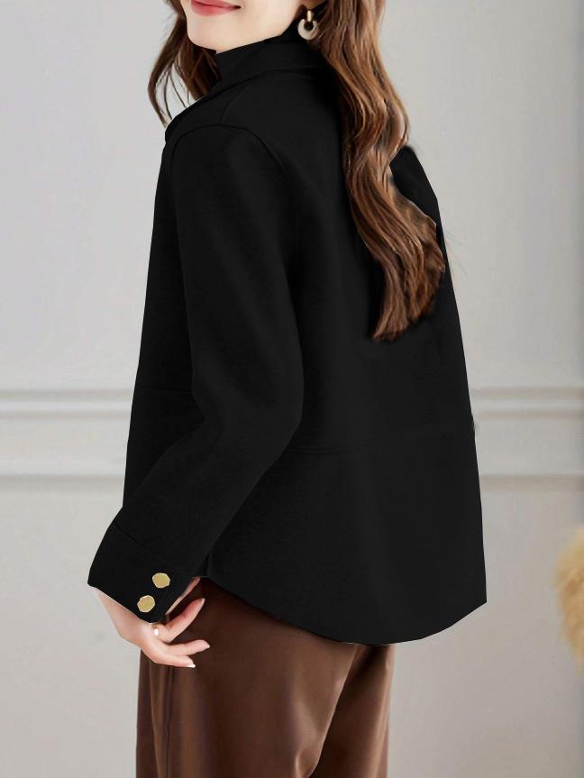 Evropský a americký dámský oboustranný vlněný kabát s klopovým límcem a kovovými knoflíky, dlouhý rukáv, krátký styl, kolekce 2025.