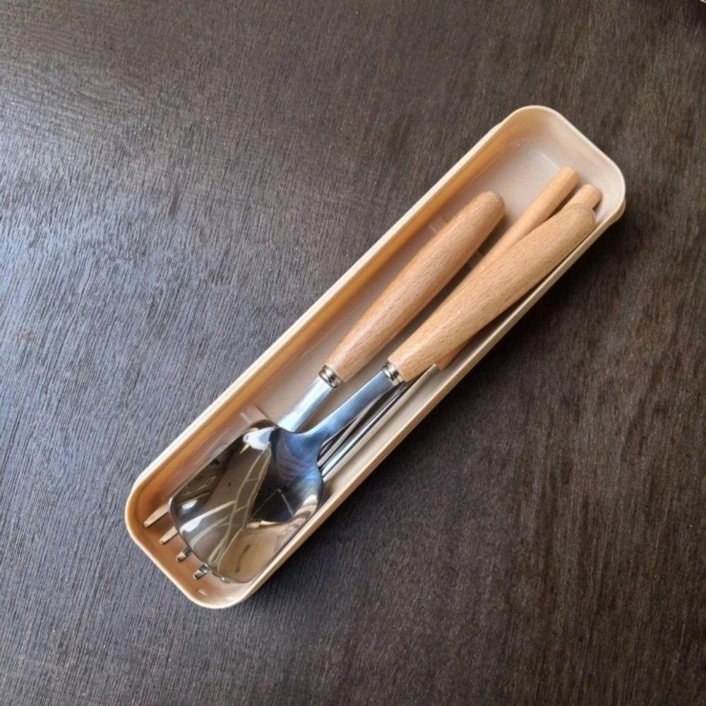Stainless Steel Wooden Rice Soup Cake Fruit Fork Coffee Dessert Spoon for Family Dining