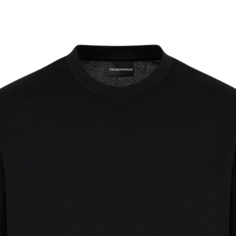 Emporio Armani Solid Color Textured Jacquard Crew Neck Pullover Straight Fit Short Sleeve T-Shirt Men T-shirts Black 6D1TT7-1JGYZ-0034