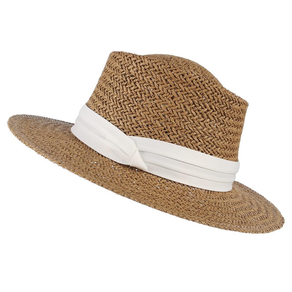 Ladies Flat Top Straw Hat Summer Beach 