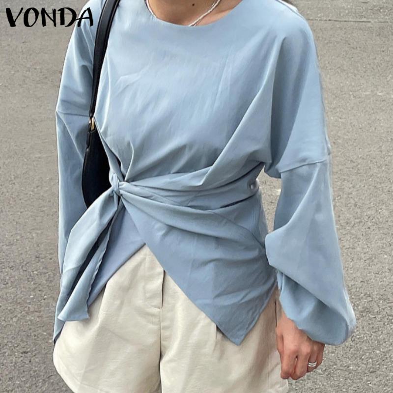 

VONDA Весенние женские однотонные топы с длинными рукавами и длинными рукавами