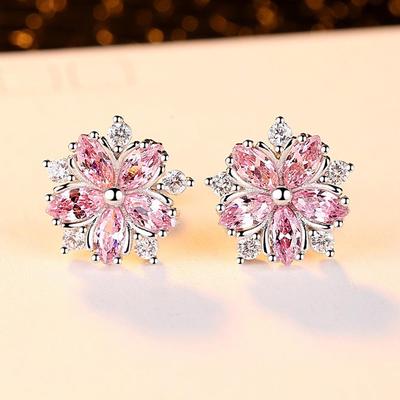 Fashionable Light Luxury Zircon Lotus Root Powder Earrings - Anti-Allergic, High-End Women's All-Match Design
